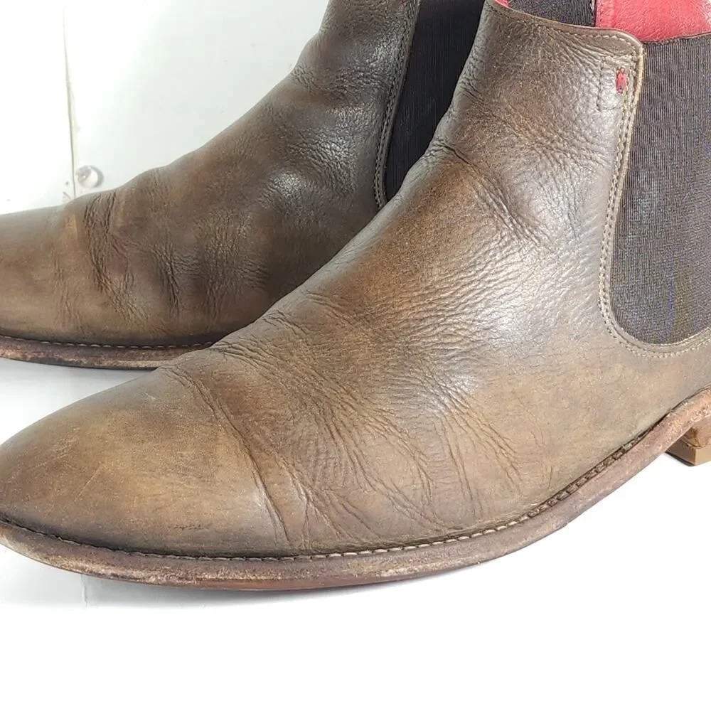 Freebird by Steven Men's Brown Leather Chelsea Boots with Red Lining
